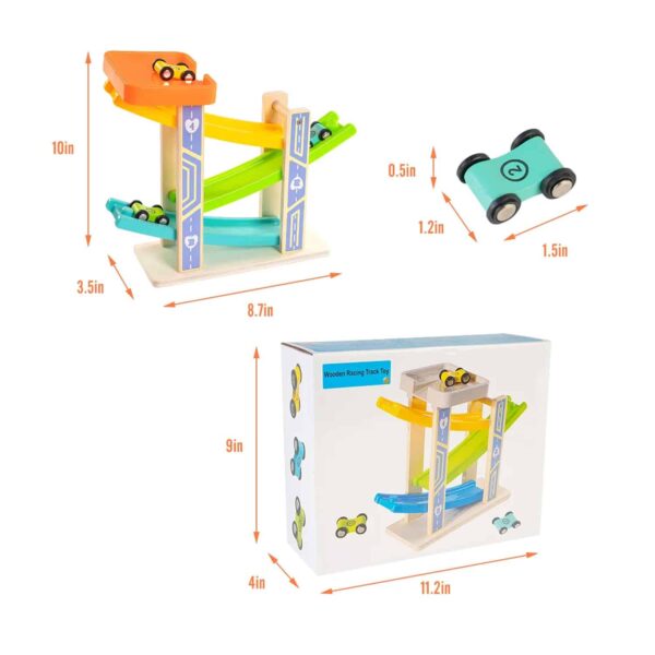 Funsmile Race Track Car Ramp Toy Wooden Toddler Toys for 2 3 Year Old Boy Girl Gifts with 3 Wooden Cars – Image 2
