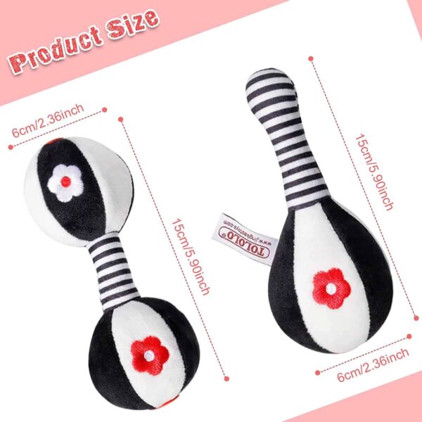 BUBABOX Baby Dumbbell Toy Rattle Set Black and White Soft Rattles for Baby Newborn Baby Toys 0 3 6 9 12 Months Boys Girls Gifts – Image 2