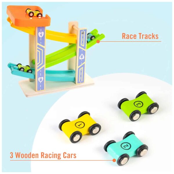 Funsmile Race Track Car Ramp Toy Wooden Toddler Toys for 2 3 Year Old Boy Girl Gifts with 3 Wooden Cars – Image 3