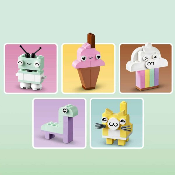 LEGO Classic Creative Pastel Fun Bricks Box 11028, Building Toys for Kids, Girls, Boys ages 5 Plus with Models; Ice Cream, Dinosaur, Cat & More, Creative Learning Gift – Image 3