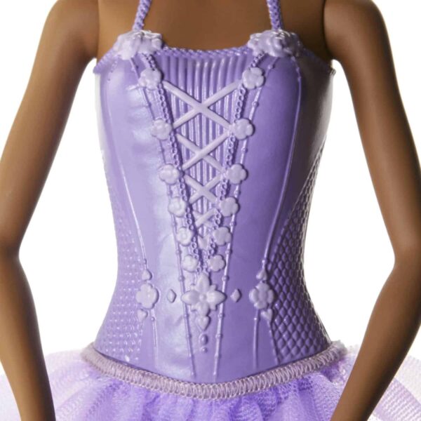 Barbie Ballerina Doll in Purple Tutu with Black Hair, Brown Eyes, Ballet Arms & Sculpted Toe Shoes – Image 3