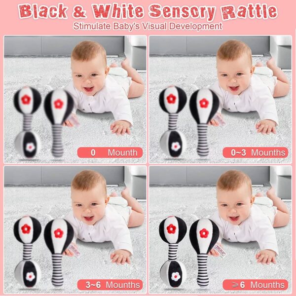 BUBABOX Baby Dumbbell Toy Rattle Set Black and White Soft Rattles for Baby Newborn Baby Toys 0 3 6 9 12 Months Boys Girls Gifts – Image 3