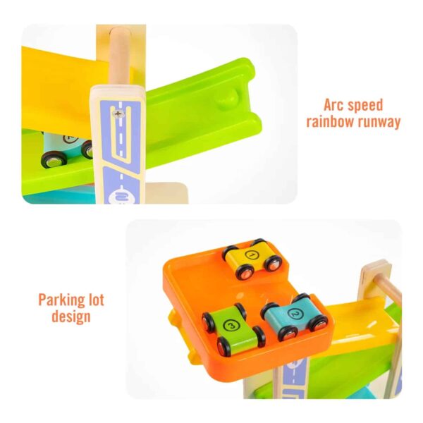 Funsmile Race Track Car Ramp Toy Wooden Toddler Toys for 2 3 Year Old Boy Girl Gifts with 3 Wooden Cars – Image 4