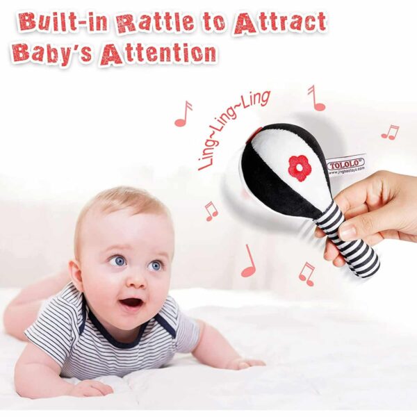 BUBABOX Baby Dumbbell Toy Rattle Set Black and White Soft Rattles for Baby Newborn Baby Toys 0 3 6 9 12 Months Boys Girls Gifts – Image 4