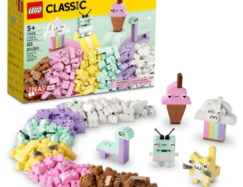 LEGO Classic Creative Pastel Fun Bricks Box 11028, Building Toys for Kids, Girls, Boys ages 5 Plus with Models; Ice Cream, Dinosaur, Cat & More, Creative Learning Gift