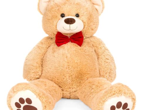 Best Choice Products 38in Giant Soft Plush Teddy Bear Stuffed Animal Toy w_ Bow Tie, Footprints – Brown