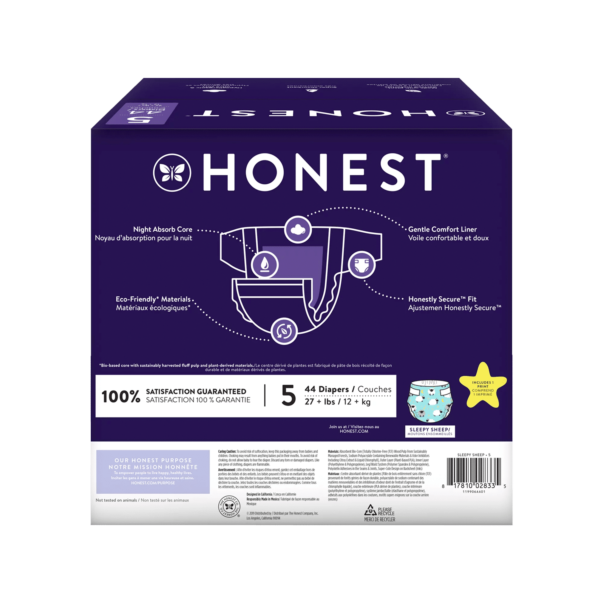 The Honest Company Overnight Baby Diapers, Sleepy Sheep, Size 5, 44 ct – Image 2
