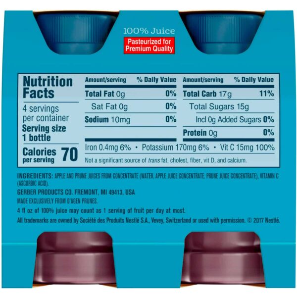 (Pack of 4) Gerber 100% Apple Prune Fruit Juice, 4 Fl Oz Bottles – Image 2
