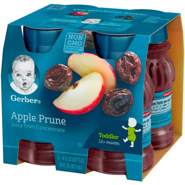 (Pack of 4) Gerber 100% Apple Prune Fruit Juice, 4 Fl Oz Bottles – Image 4