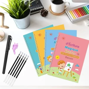 Cahier de pratique magique française, stylo gratuit pour enfants d’âge préscolaire, cahier de calligraphie, livre d’écriture réutilisable pour enfants de 3 à 8 ans